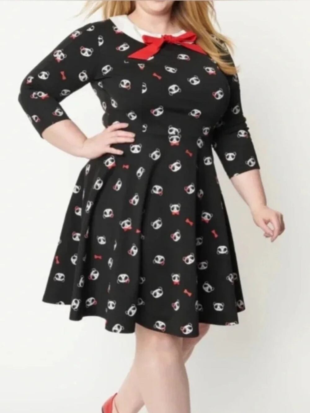 Unique Vintage Panda Retro Pinup Rockabilly Fit Flare Black Bow Dress 3X 20